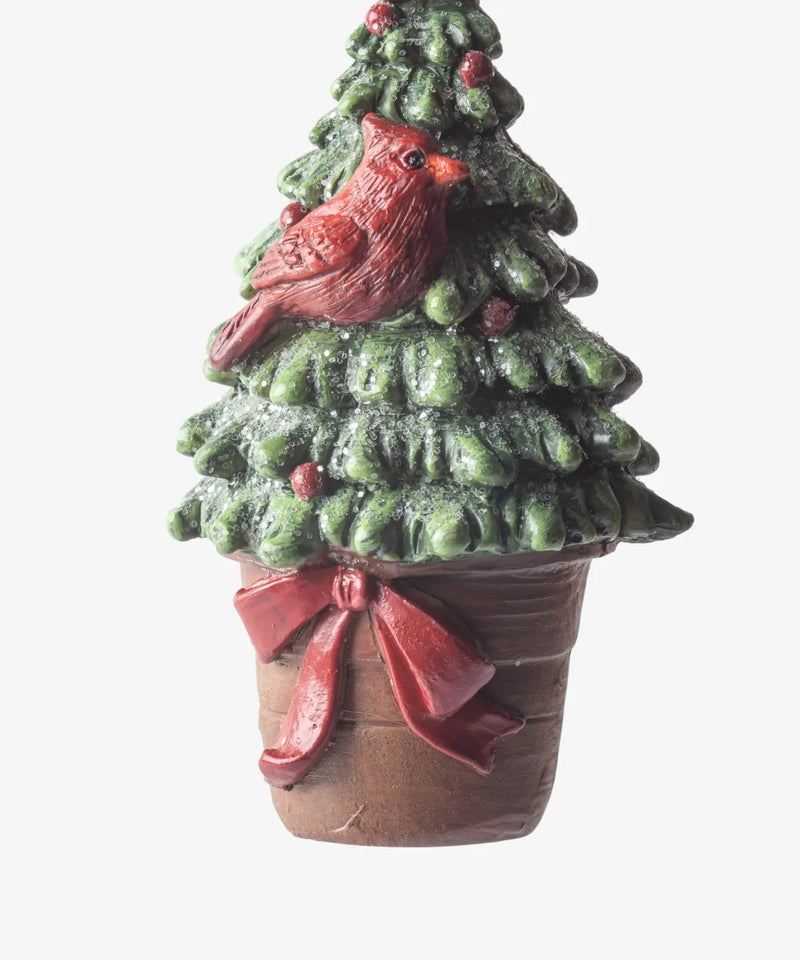 Vintage-inspired potted Christmas tree hanging decoration with bird 