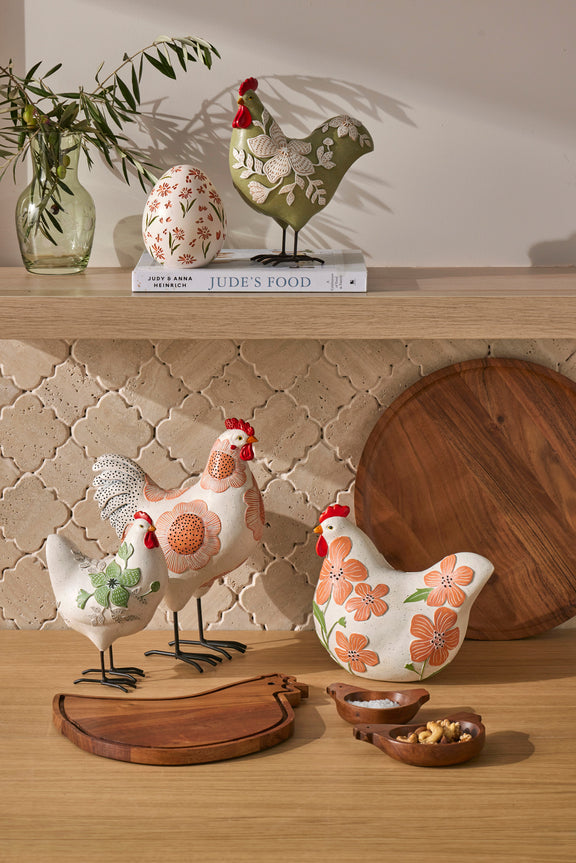 Decorative Henelope hen with blush and green floral details