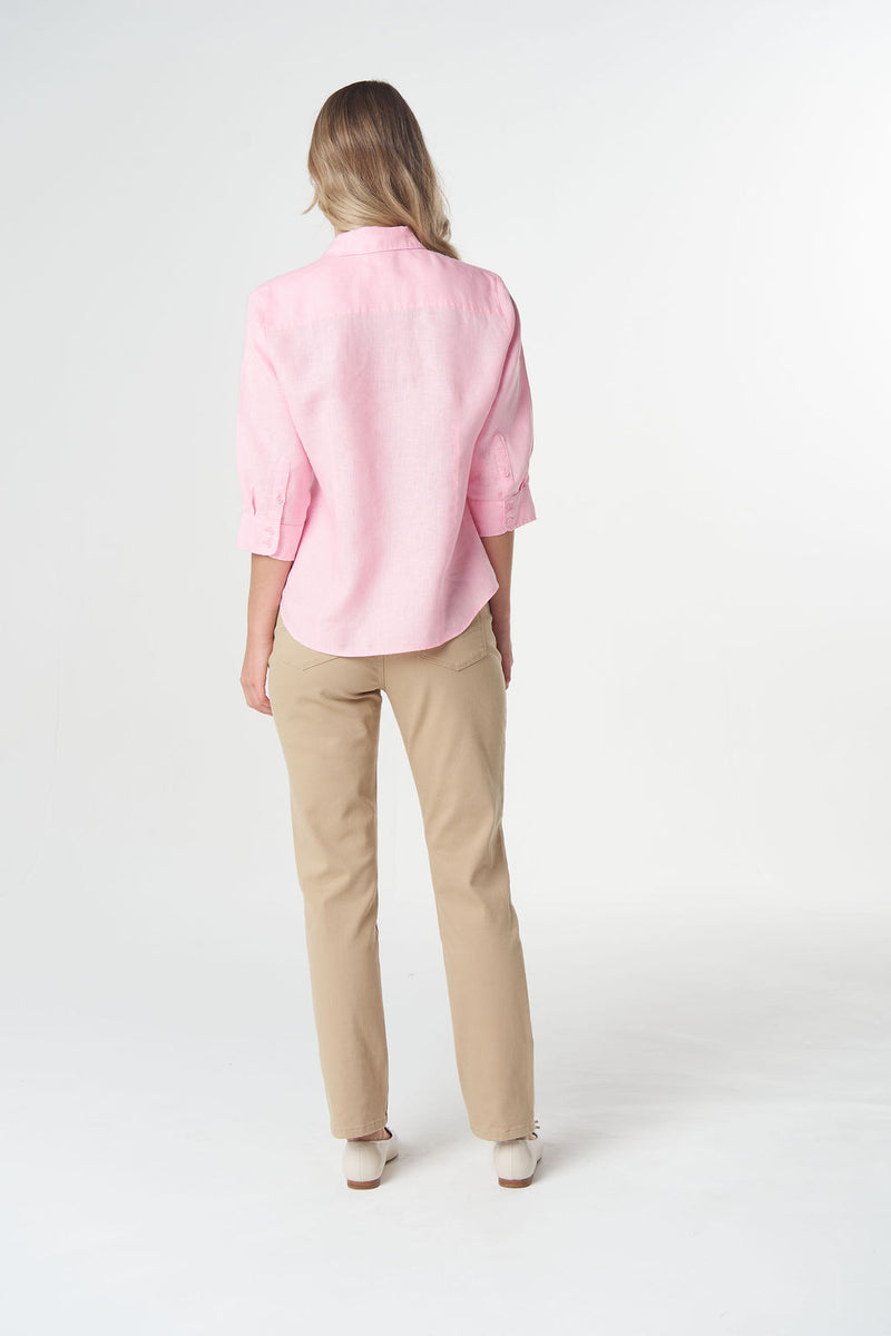 Island Fairytale Pink linen shirt with collar and frill front