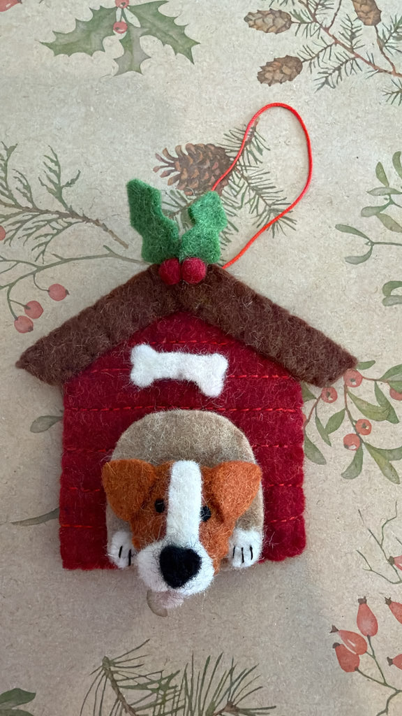 Jack Russell in kennel handmade felt Christmas decoration