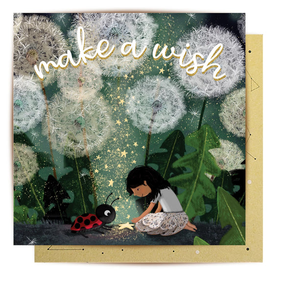 Make a Wish card with little girl and dandelion illustration