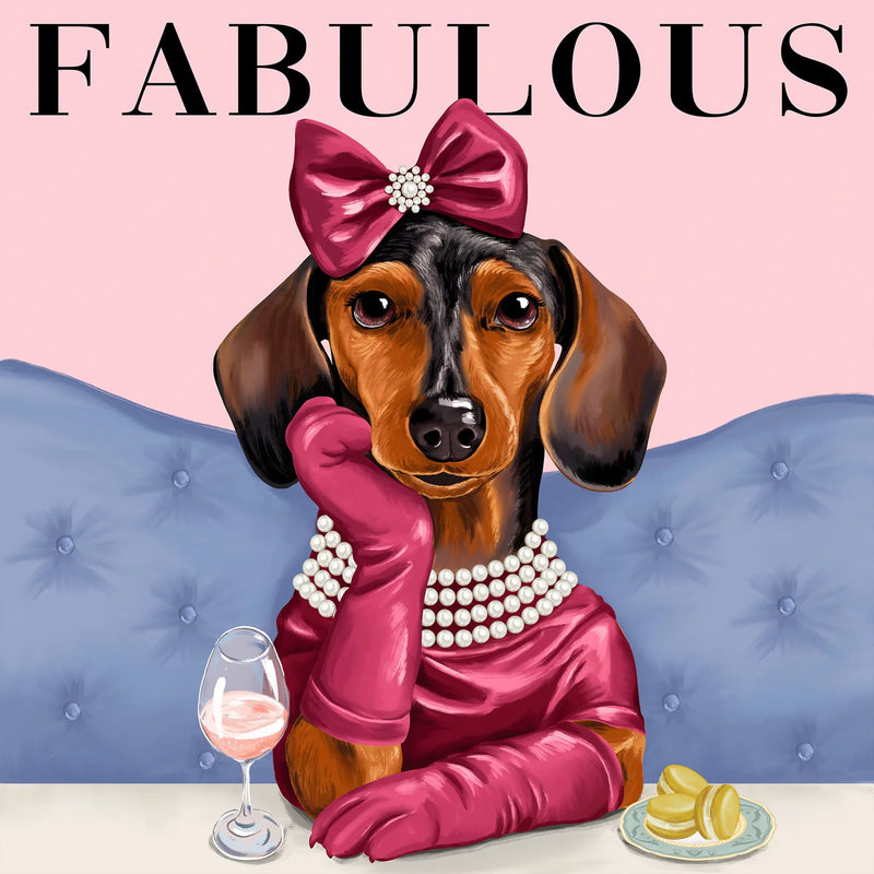 Stylish dachshund greeting card with pearls and pink details