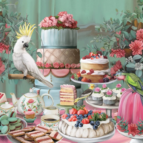 Lavish Tea Party greeting card featuring Lilly Perrott artwork
