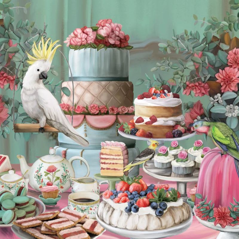 Lavish Tea Party greeting card featuring Lilly Perrott artwork