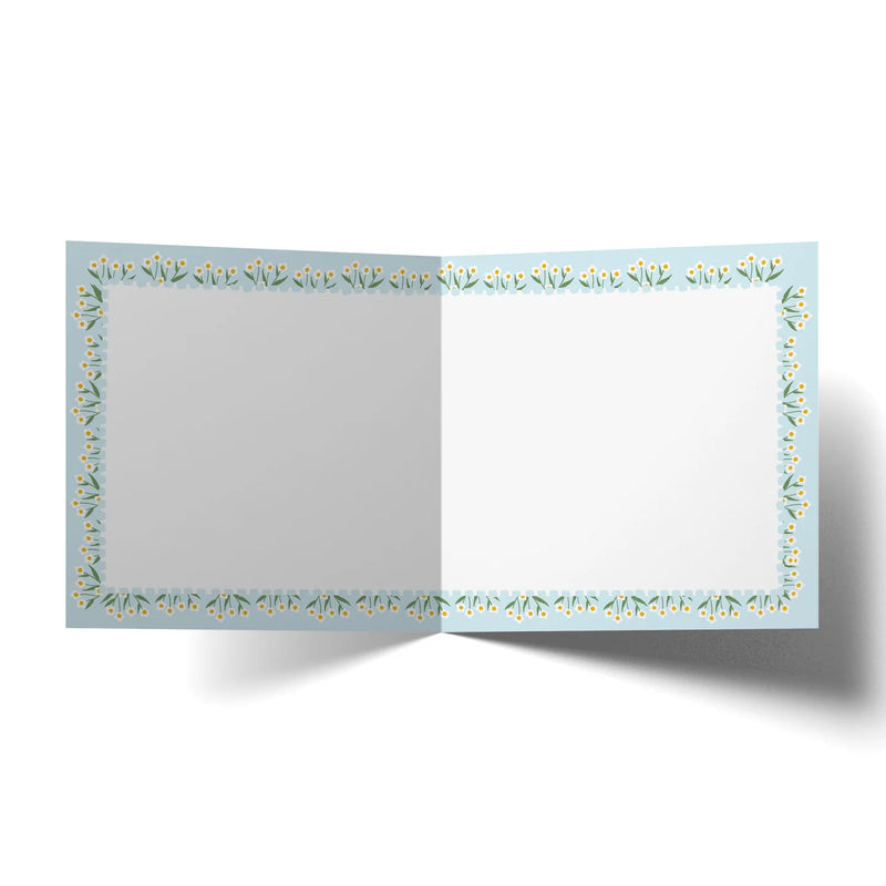 Hello Little One baby card with basket dog and floral background