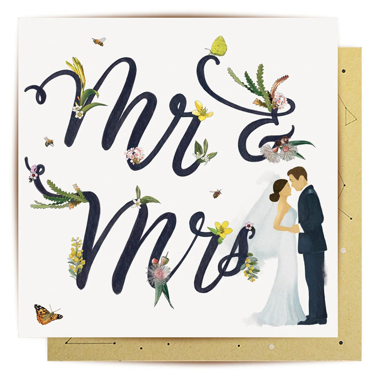Mr & Mrs illustrated wedding card made in Australia