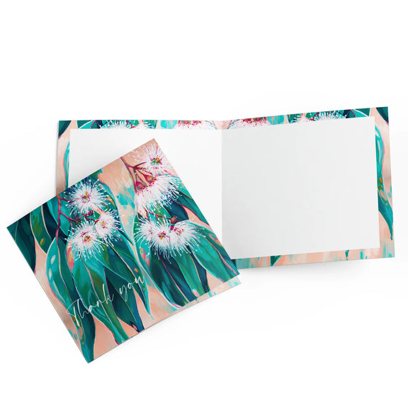 Thank You card with eucalyptus leaves and floral illustration