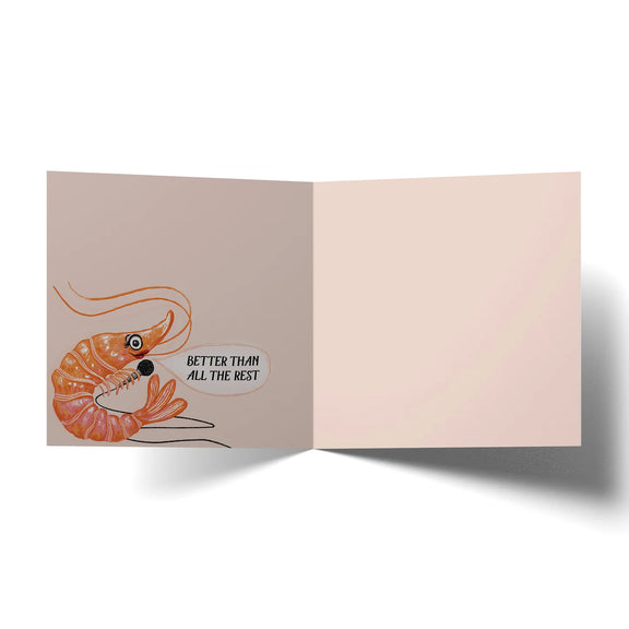 Shrimp holding a microphone illustrated greeting card