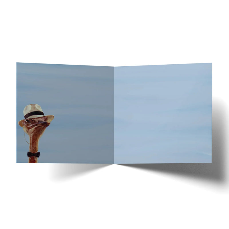 Funny bird wearing gentleman's hat birthday greeting card