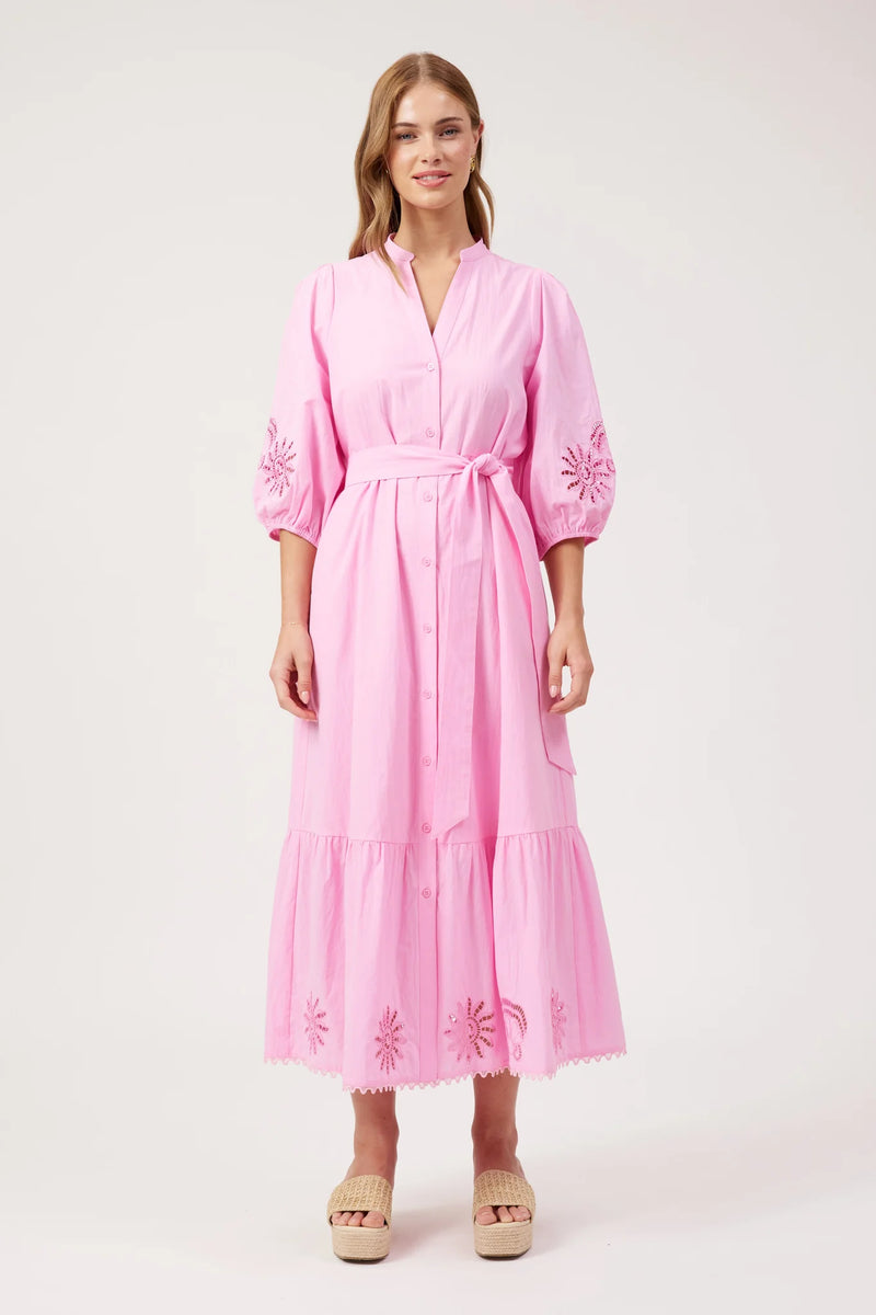100% cotton lined pink maxi dress for summer events and everyday wear