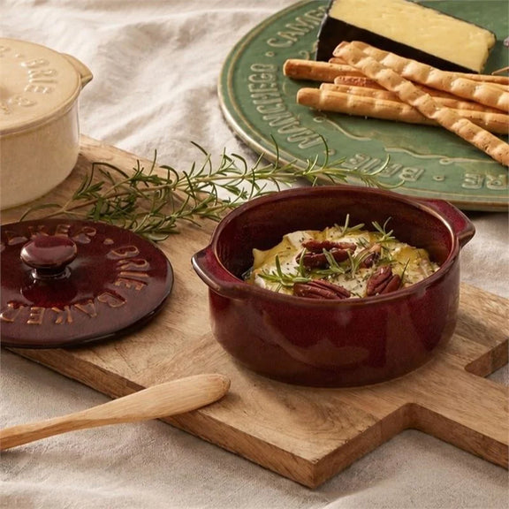 Burgundy ceramic brie and camembert baker