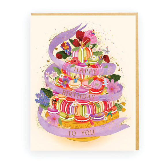 feminine birthday card colourful macarons and birthday celebration