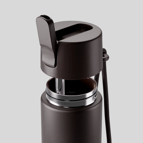 Espresso reusable drink bottle with ceramic lining and flip-sip lid