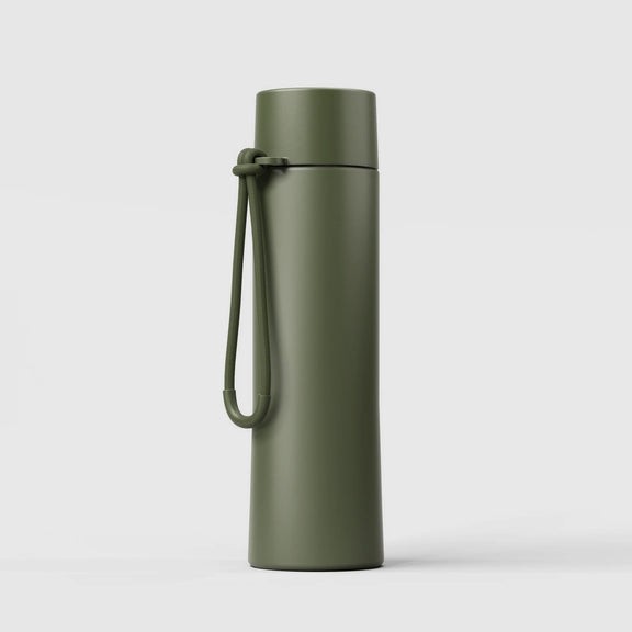 Khaki ceramic lined insulated water bottle with flip sip lid