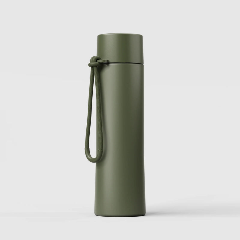 Khaki ceramic lined insulated water bottle with flip sip lid