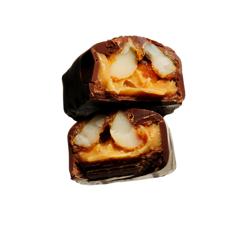 Chewy caramel with maple roasted macadamias