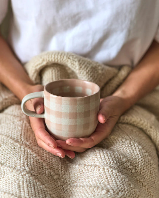 Mug Single Soft Terracotta Check Cat's PJ's