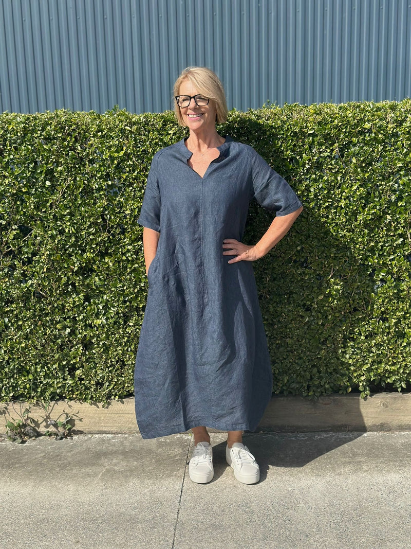 Navy Linen Dress by Naturals. Poseidon Dress