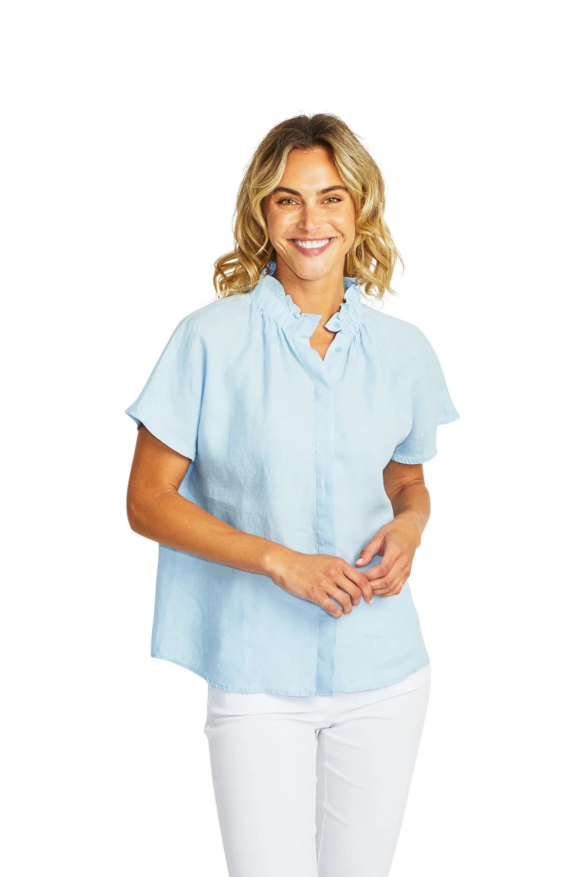 Nora Linen Ruffle Blouse - Nordic