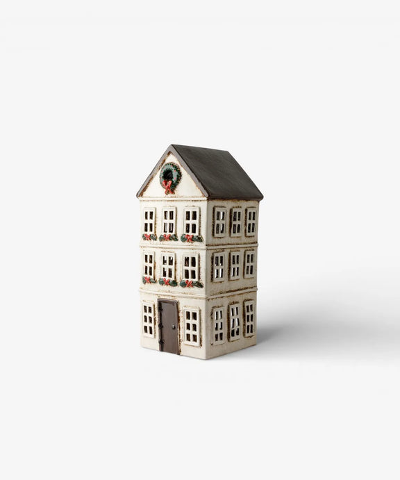 Off-white ceramic Swedish-inspired Christmas village chalet 