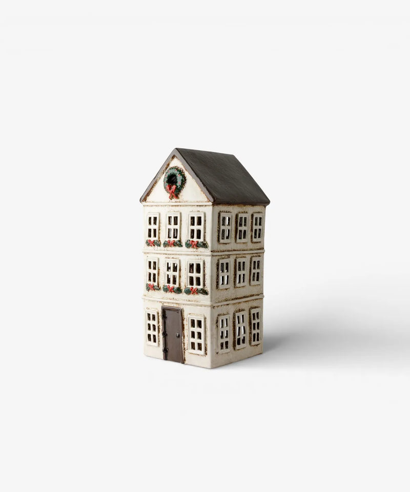 Off-white ceramic Swedish-inspired Christmas village chalet 