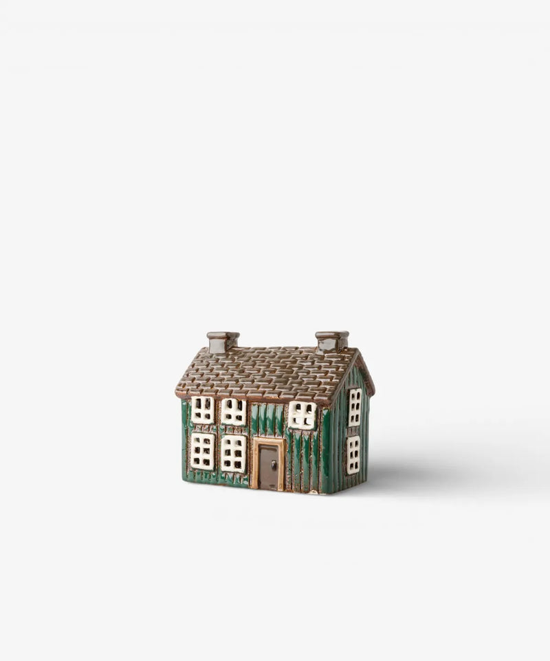 Nordgard green ceramic cottage for Christmas village display 