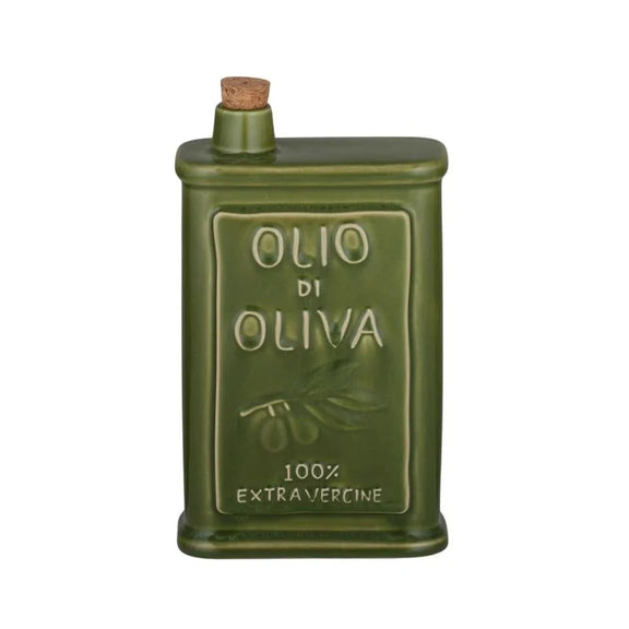 Olio Ceramic Oil Bottle in Green with cork stopper