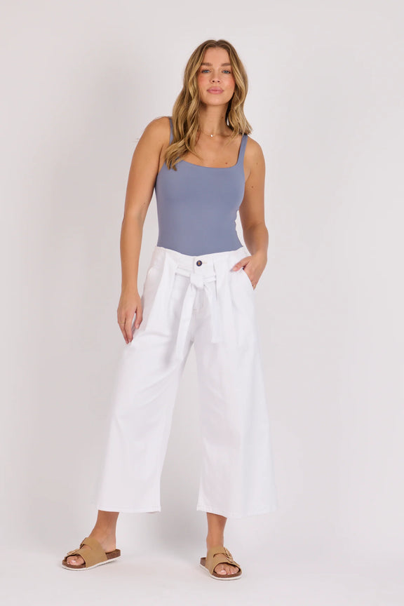 White wide leg cropped culotte pants for women