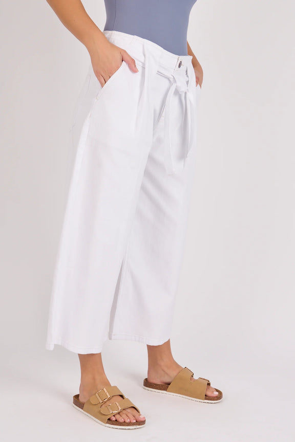 Women’s white denim style culotte with belt detail