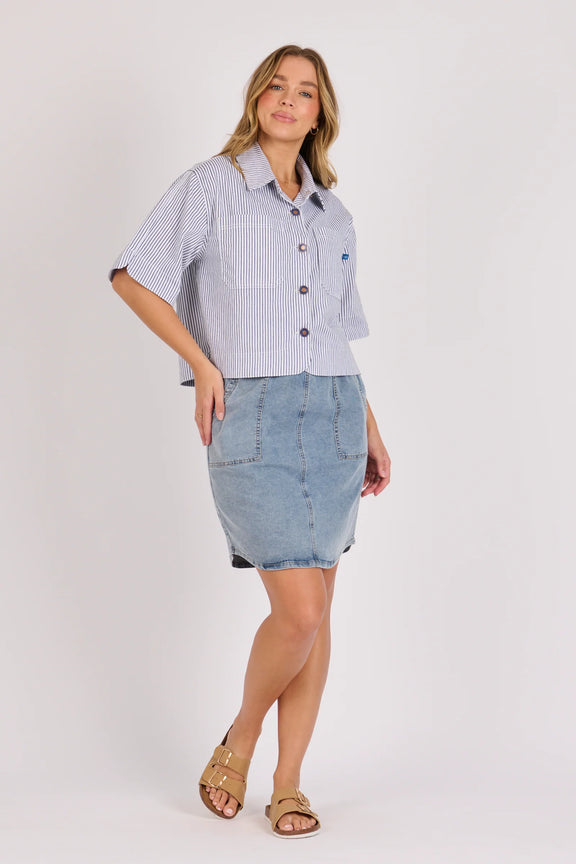 Blue striped button-through summer jacket for women