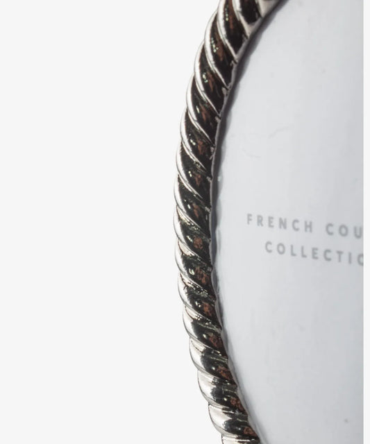 Silver oval Christmas photo frame with rope-style border 