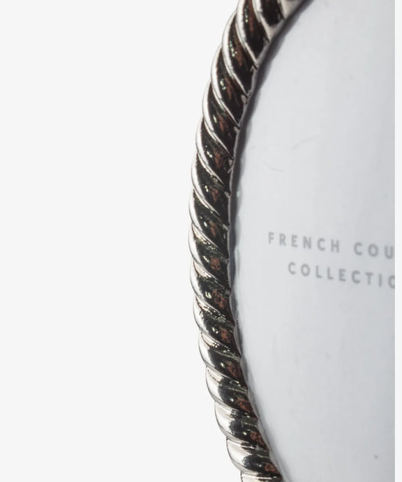 Silver oval Christmas photo frame with rope-style border 