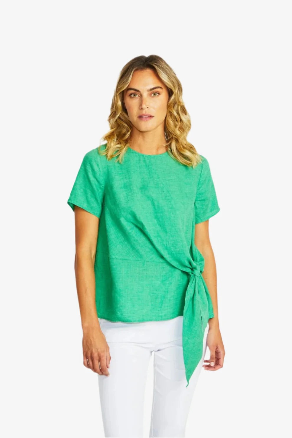 Jasmine Linen Knot Top - Parrot