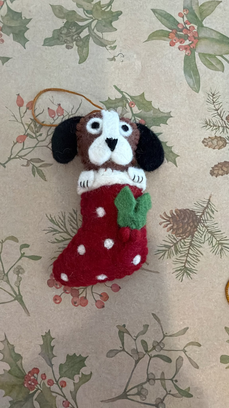 Pashom beagle in stocking felt Christmas decoration