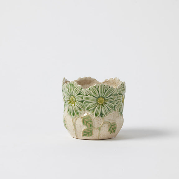 Petal Society Planter Pot in Green with sculpted petal detailing
