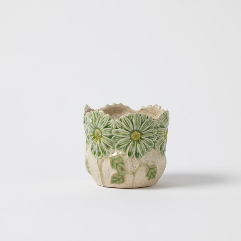Petal Society Planter Pot in Green with sculpted petal detailing