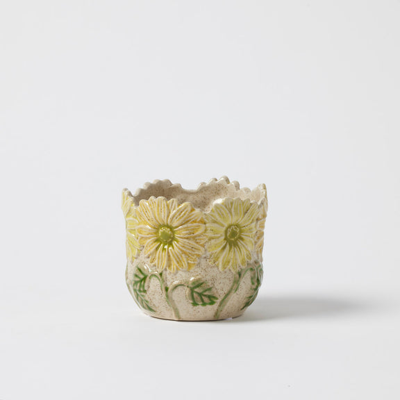 Petal Society Planter Pot in Yellow with sculpted petal detailing