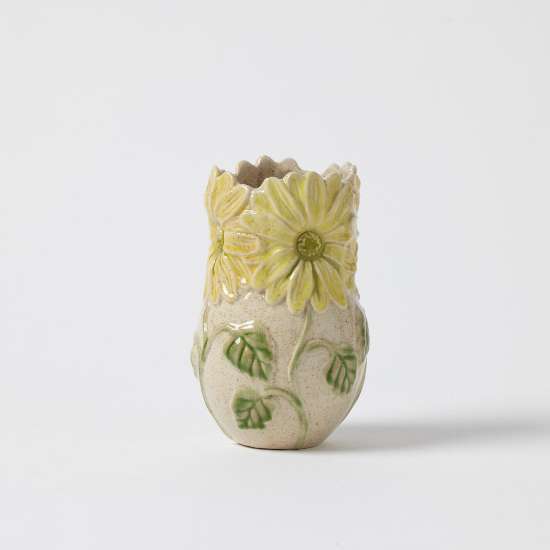 Petal Society Vase in Yellow with sculpted floral detailing
