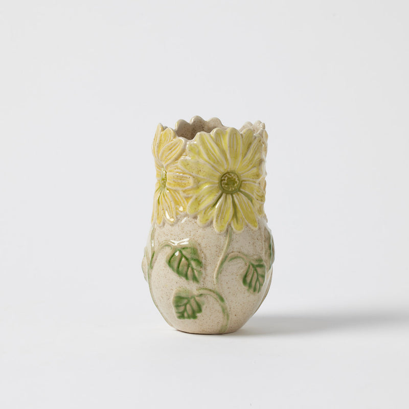 Petal Society Vase in Yellow with sculpted floral detailing