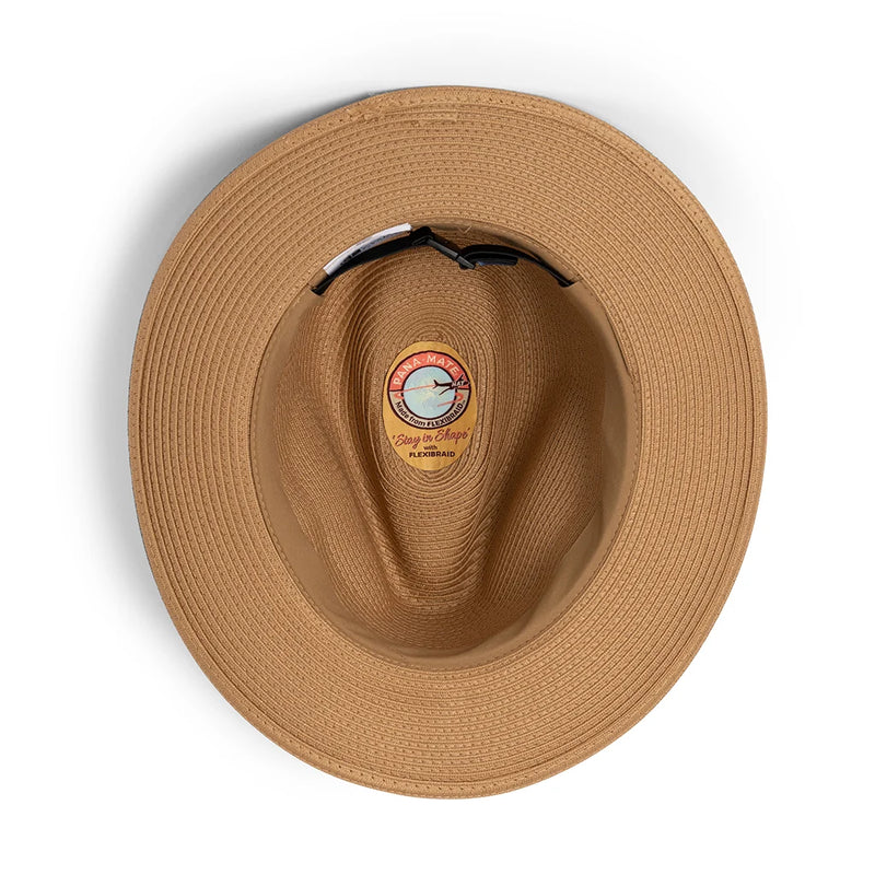 Lightweight Caramel Panamate hat with flat brim