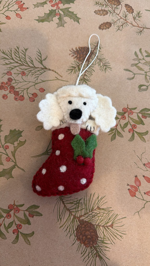 Handmade wool felt poodle Christmas tree ornament