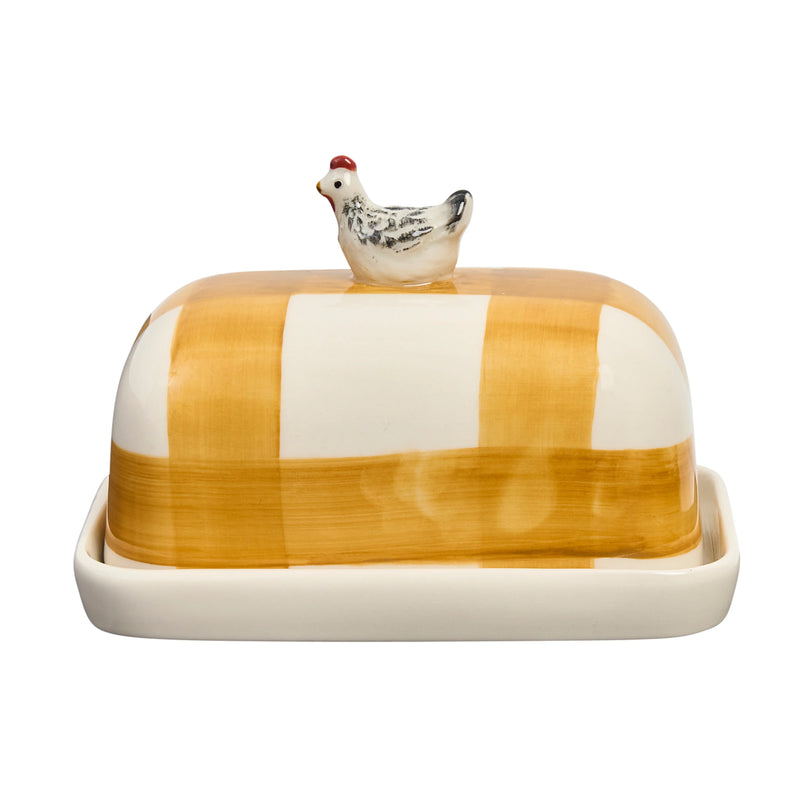 Robert Gordon porcelain butter dish with decorative chook on lid