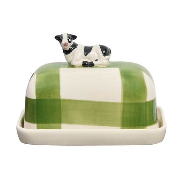Robert Gordon porcelain butter dish with decorative cow on lid