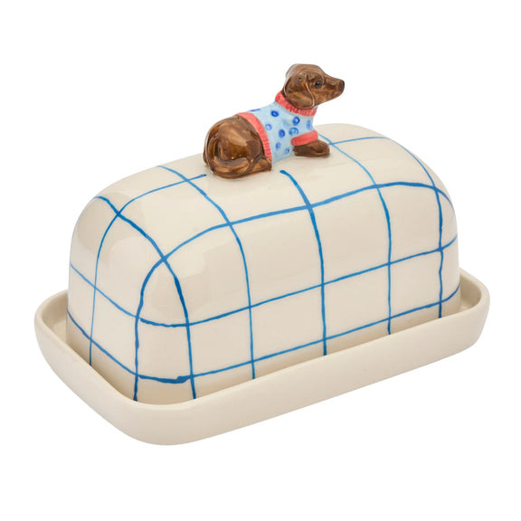 Robert Gordon porcelain butter dish with decorative dachshund on lid