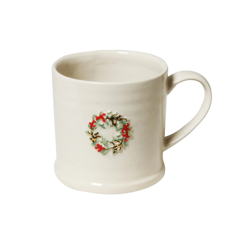 Robert Gordon Christmas Favourite Things Wreath Mug 310mL. Stoneware Christmas mug with hand-painted wreath design.