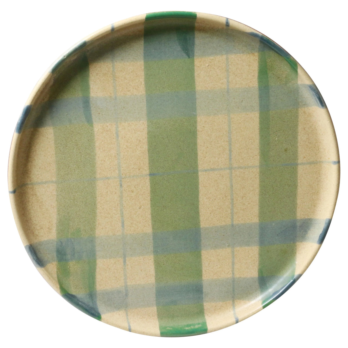 Stoneware Christmas cake plate with cinnamon tartan design