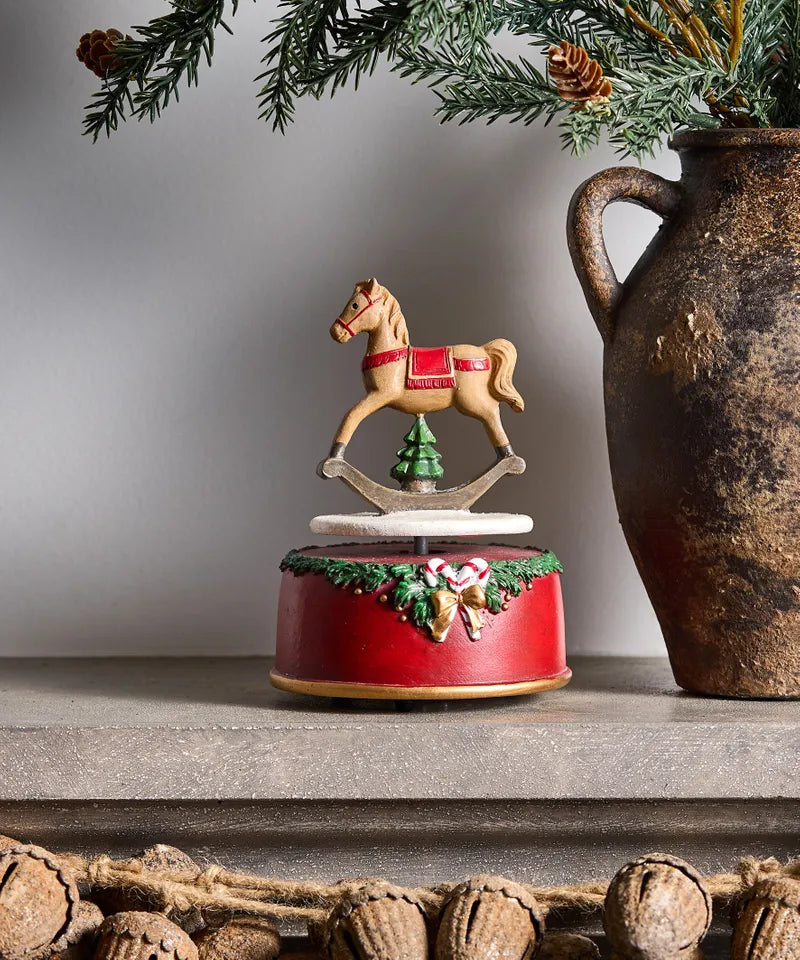 French Country Rocking Horse Musical Box Christmas Decoration