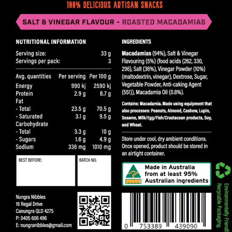 Salt & Vinegar Macadamias 100g
