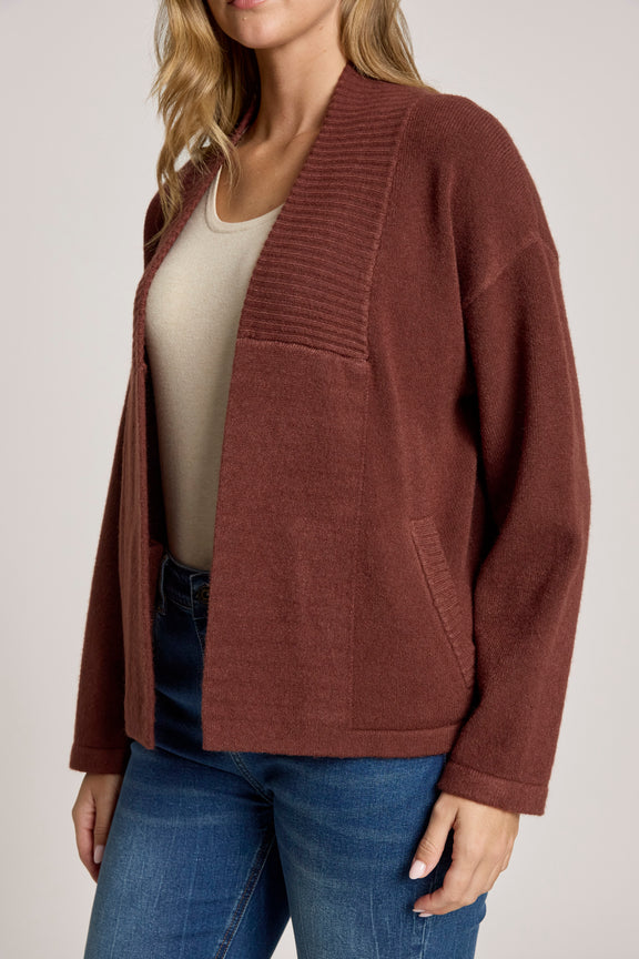 Detail view of women's cardigan