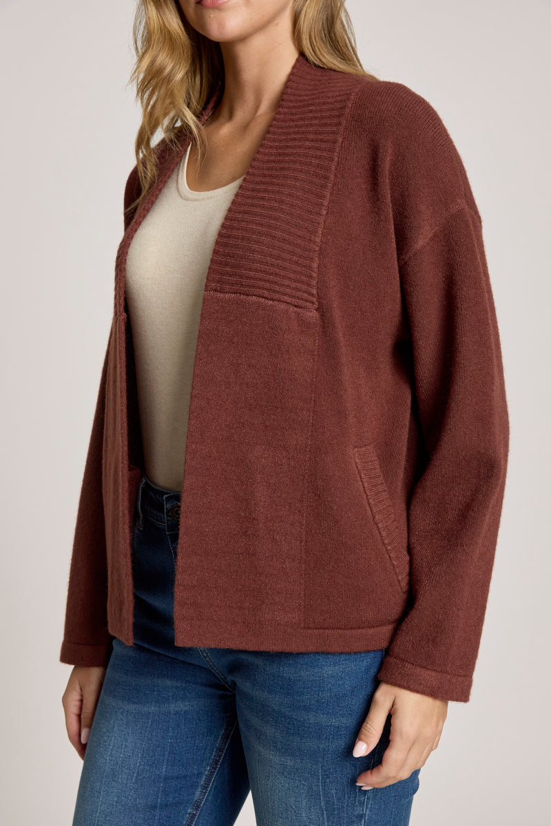 Detail view of women's cardigan
